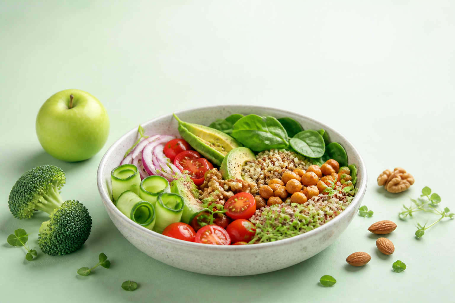 Fresh balanced salad with vegetables and grains